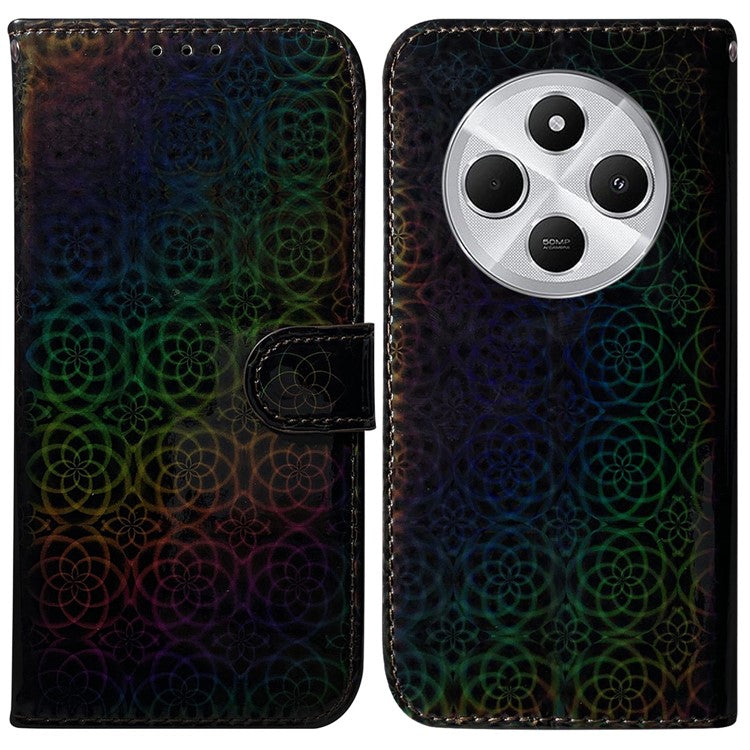 For Xiaomi Poco C75 4G / Redmi 14R 5G / 14C 4G Stand Case Dazzling Flower Leather Phone Cover - Black