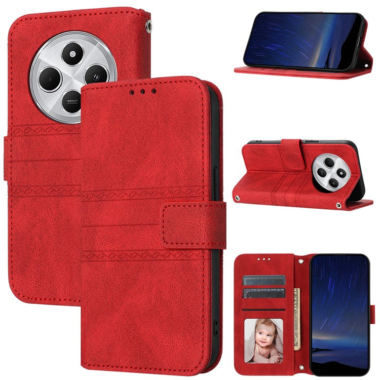 For Xiaomi Poco C75 4G / Redmi 14R 5G / 14C 4G Case Wallet PU Leather Imprinted Pattern Phone Cover - Red