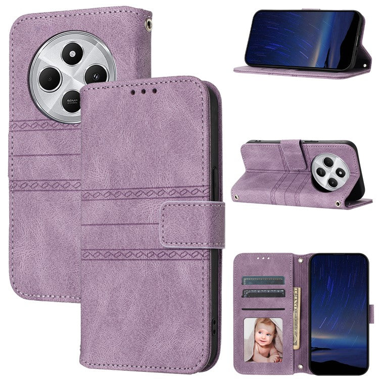 For Xiaomi Poco C75 4G / Redmi 14R 5G / 14C 4G Case Wallet PU Leather Imprinted Pattern Phone Cover - Purple