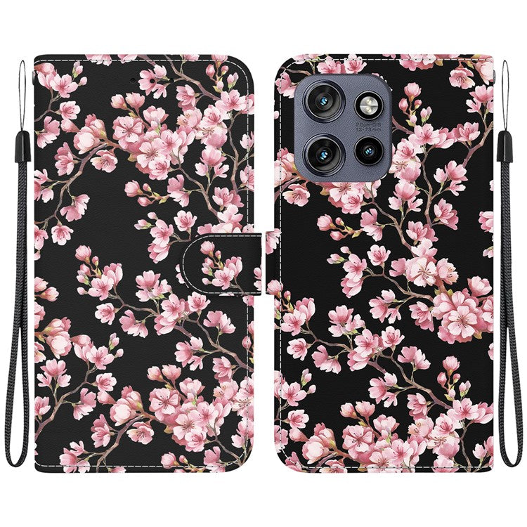 For Motorola Edge 50 Neo 5G / Moto S50 5G / Thinkphone 25 5G Wallet Phone Case Anti-Drop Leather Flip Cover Pattern Printing - Plum Blossom
