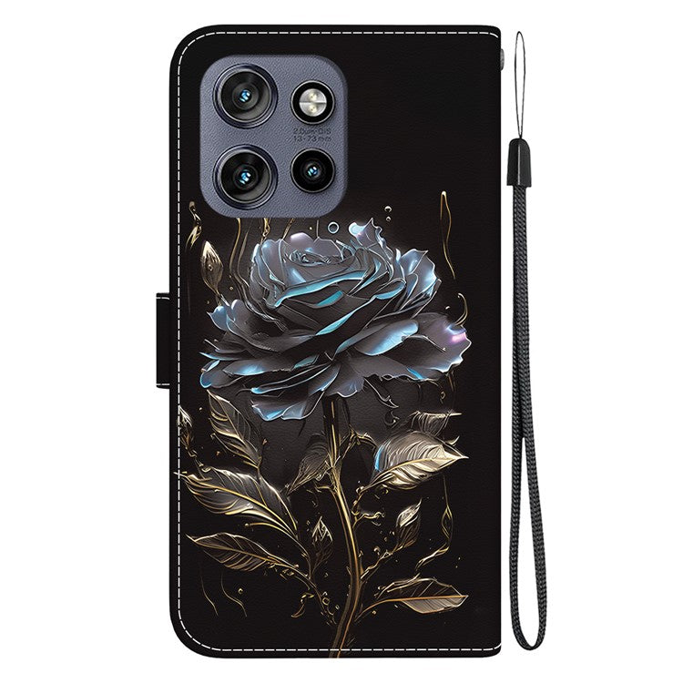 For Motorola Edge 50 Neo 5G / Moto S50 5G Wallet Phone Case Anti-Drop Leather Flip Cover Pattern Printing - Black Rose
