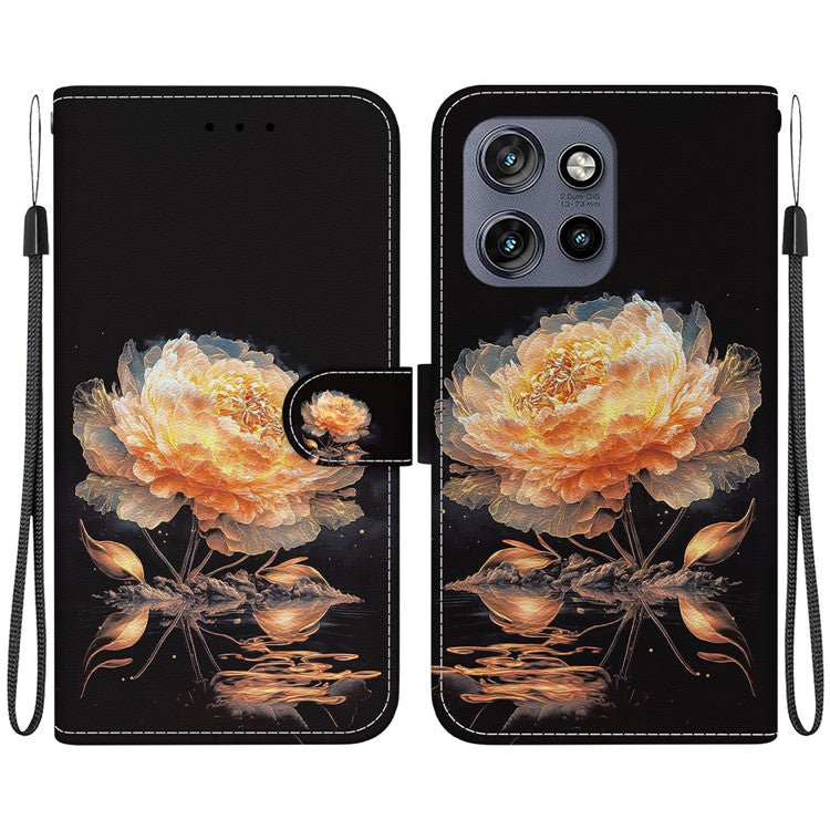 For Motorola Edge 50 Neo 5G / Moto S50 5G Wallet Phone Case Anti-Drop Leather Flip Cover Pattern Printing - Gold Peony