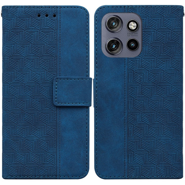 For Motorola Edge 50 Neo 5G / Moto S50 5G Case Geometry Pattern Leather Wallet Phone Cover - Blue
