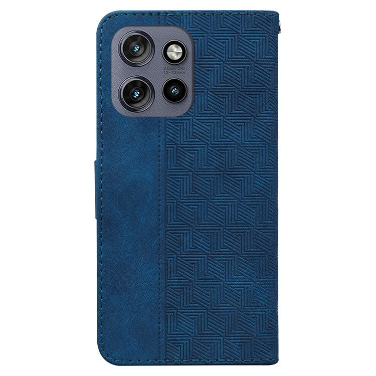 For Motorola Edge 50 Neo 5G / Moto S50 5G Case Geometry Pattern Leather Wallet Phone Cover - Blue