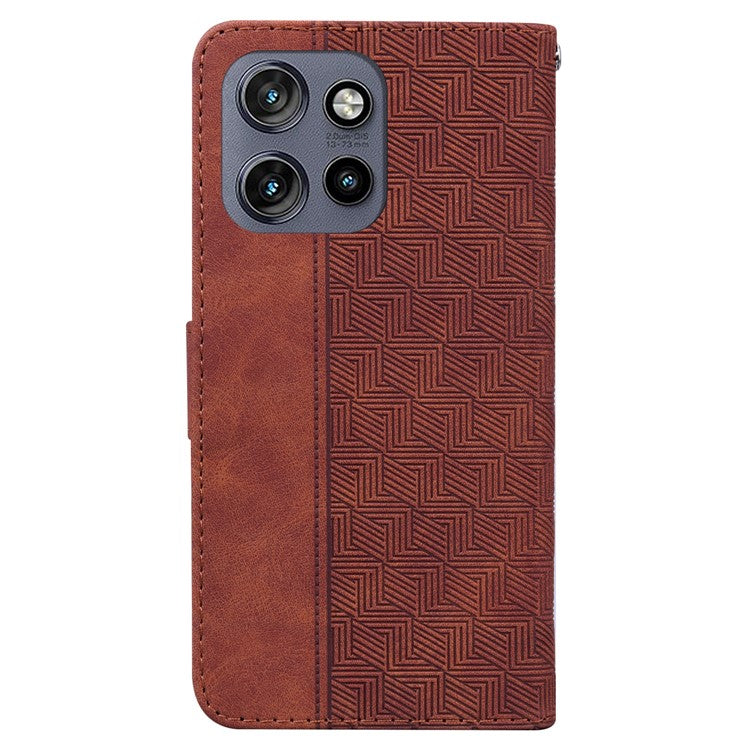 For Motorola Edge 50 Neo 5G / Moto S50 5G Case Geometry Pattern Leather Wallet Phone Cover - Brown