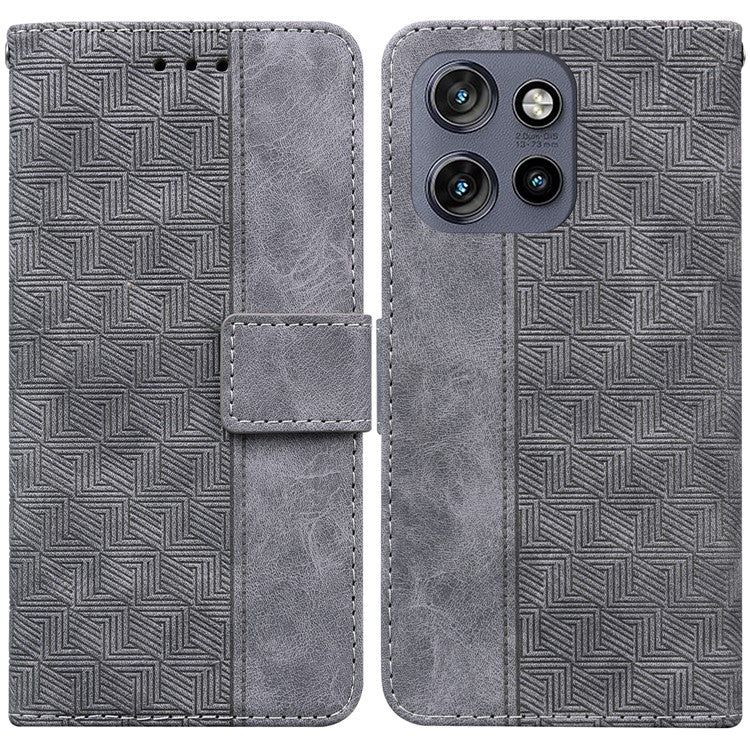 For Motorola Edge 50 Neo 5G / Moto S50 5G Case Geometry Pattern Leather Wallet Phone Cover - Grey