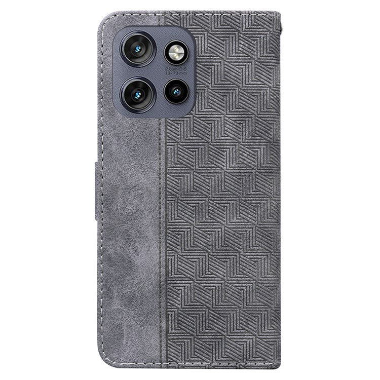 For Motorola Edge 50 Neo 5G / Moto S50 5G Case Geometry Pattern Leather Wallet Phone Cover - Grey