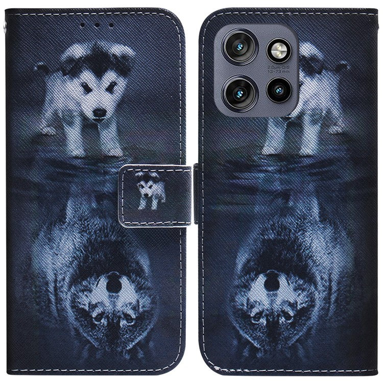 For Motorola Edge 50 Neo 5G / Moto S50 5G / Thinkphone 25 5G Wallet Case Pattern Print Leather Phone Cover - Dog and Wolf