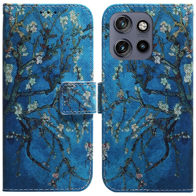 For Motorola Edge 50 Neo 5G / Moto S50 5G / Thinkphone 25 5G Wallet Case Pattern Print Leather Phone Cover - Apricot Flowers