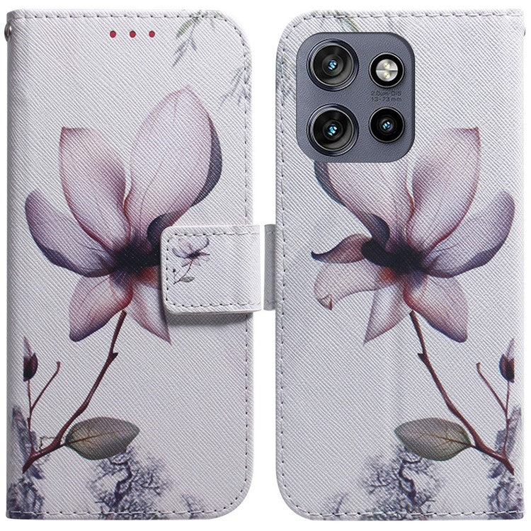 For Motorola Edge 50 Neo 5G / Moto S50 5G / Thinkphone 25 5G Wallet Case Pattern Print Leather Phone Cover - Pink Flower