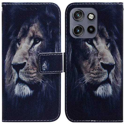 For Motorola Edge 50 Neo 5G / Moto S50 5G / Thinkphone 25 5G Wallet Case Pattern Print Leather Phone Cover - Lion