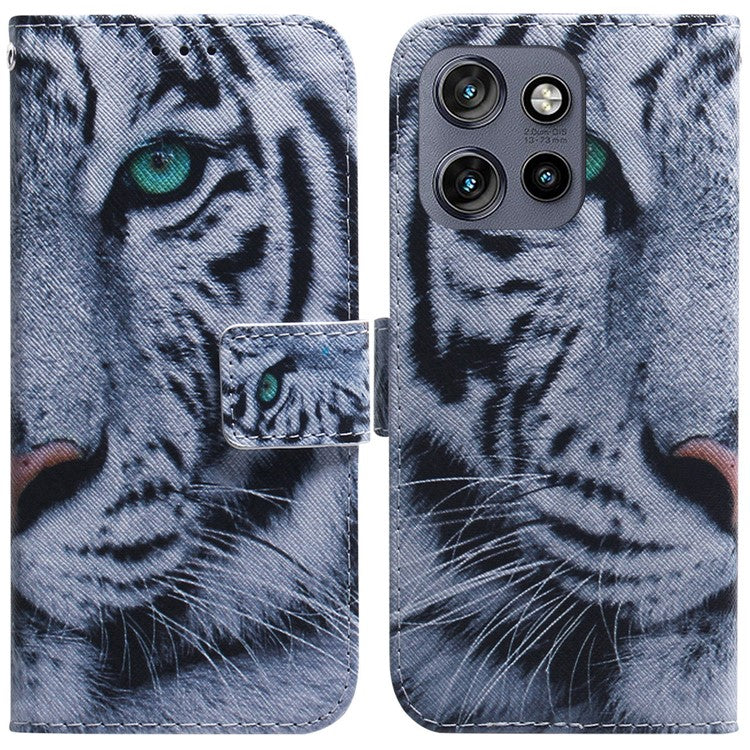 For Motorola Edge 50 Neo 5G / Moto S50 5G / Thinkphone 25 5G Wallet Case Pattern Print Leather Phone Cover - Tiger
