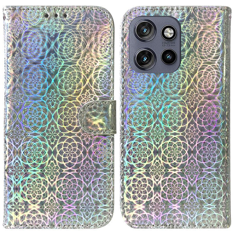 For Motorola Edge 50 Neo 5G / Moto S50 5G / Thinkphone 25 5G Stand Case Dazzling Flower Leather Phone Cover - Grey