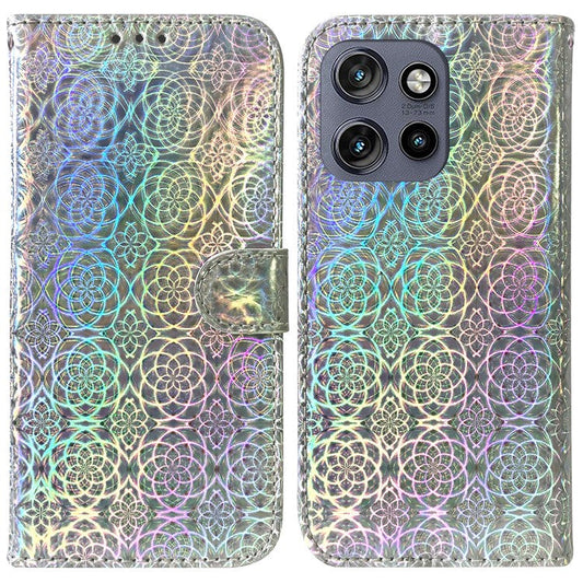 For Motorola Edge 50 Neo 5G / Moto S50 5G / Thinkphone 25 5G Stand Case Dazzling Flower Leather Phone Cover - Grey