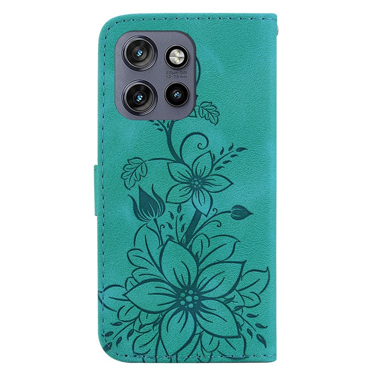 For Motorola Edge 50 Neo 5G / Moto S50 5G Case Lily Flower Imprint Leather Phone Cover with Stand - Green
