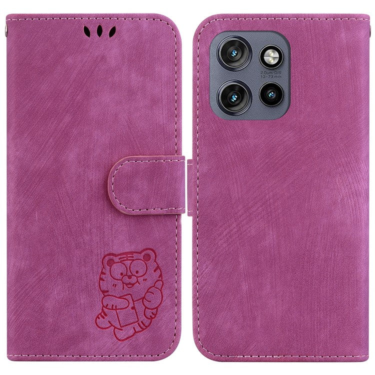 For Motorola Edge 50 Neo 5G / Moto S50 5G / Thinkphone 25 5G Wallet Case Tiger Imprint Leather Shockproof Phone Cover - Rose