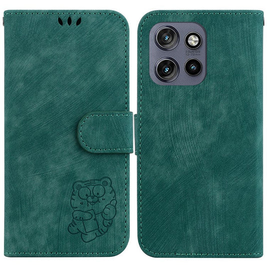 For Motorola Edge 50 Neo 5G / Moto S50 5G / Thinkphone 25 5G Wallet Case Tiger Imprint Leather Shockproof Phone Cover - Green