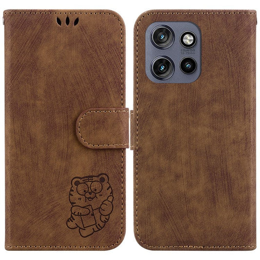 For Motorola Edge 50 Neo 5G / Moto S50 5G / Thinkphone 25 5G Wallet Case Tiger Imprint Leather Shockproof Phone Cover - Brown