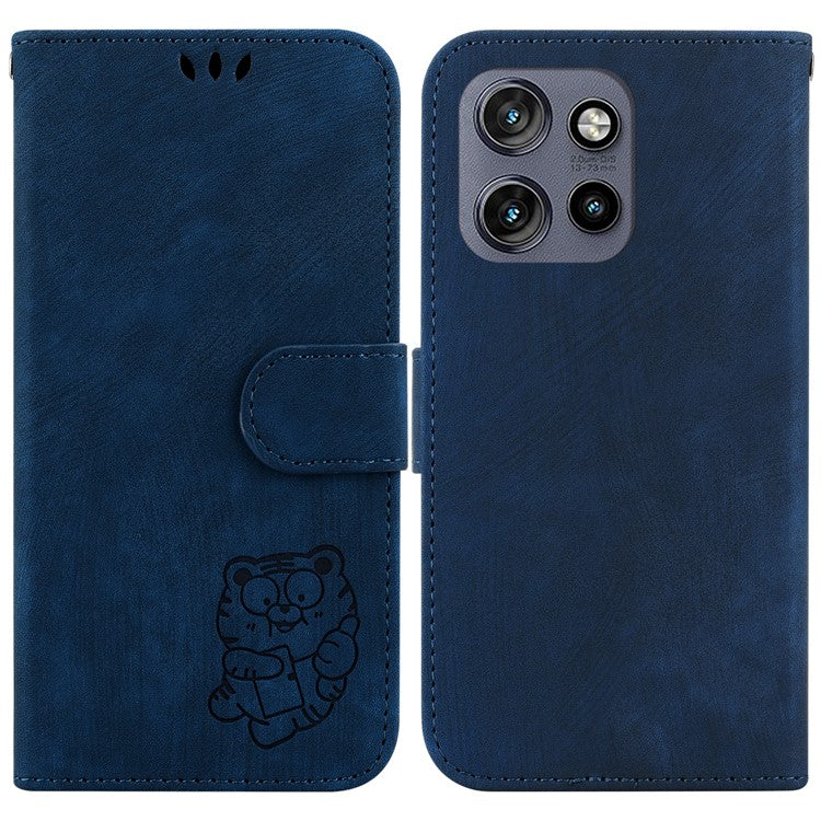For Motorola Edge 50 Neo 5G / Moto S50 5G / Thinkphone 25 5G Wallet Case Tiger Imprint Leather Shockproof Phone Cover - Dark Blue