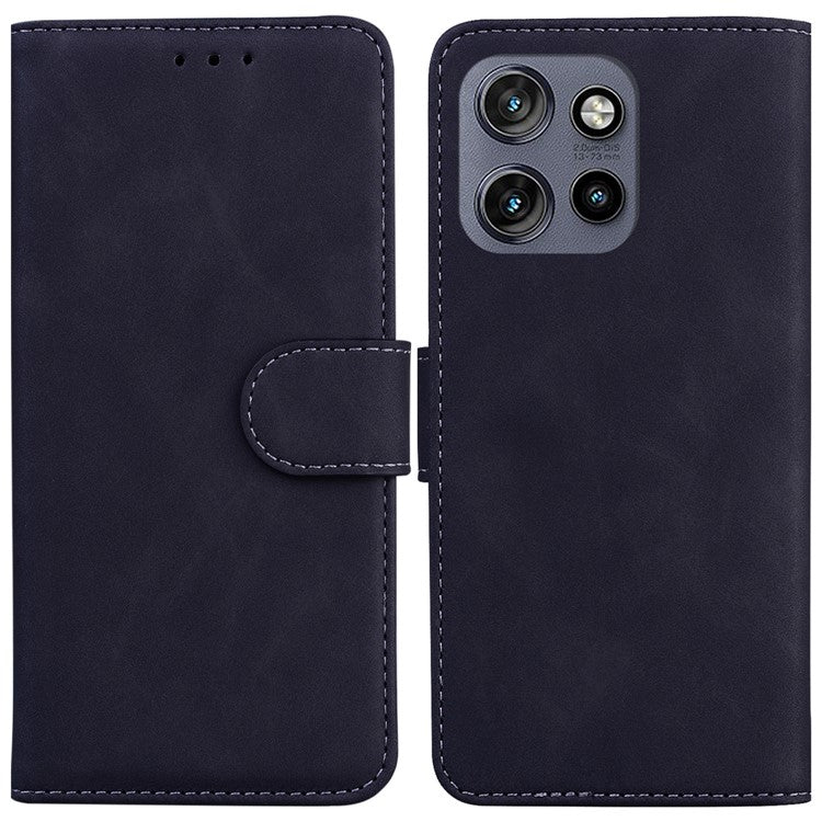 For Motorola Edge 50 Neo 5G / Moto S50 5G Case Solid Color Leather Wallet Phone Cover - Black