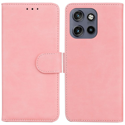 For Motorola Edge 50 Neo 5G / Moto S50 5G Case Solid Color Leather Wallet Phone Cover - Pink