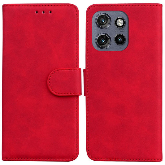 For Motorola Edge 50 Neo 5G / Moto S50 5G Case Solid Color Leather Wallet Phone Cover - Red