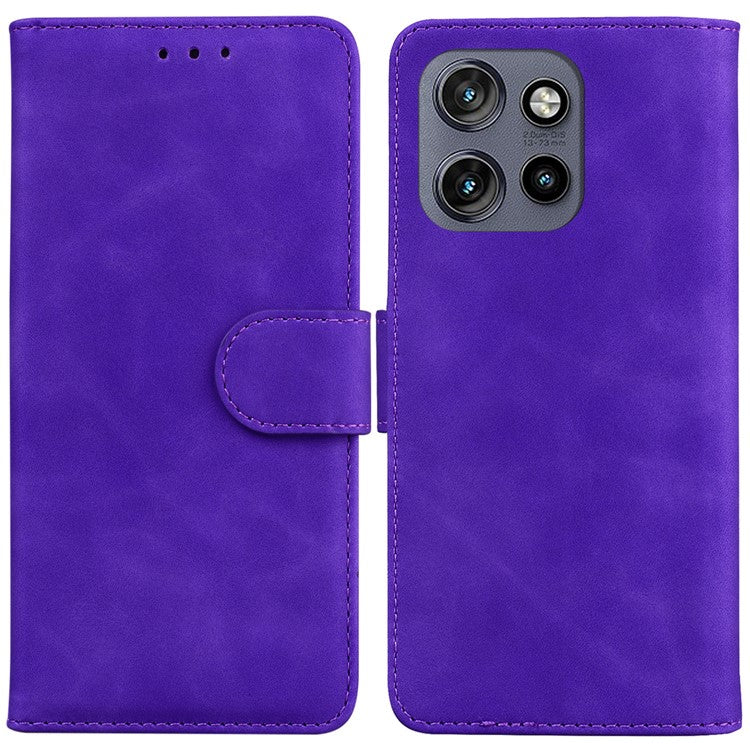 For Motorola Edge 50 Neo 5G / Moto S50 5G Case Solid Color Leather Wallet Phone Cover - Purple