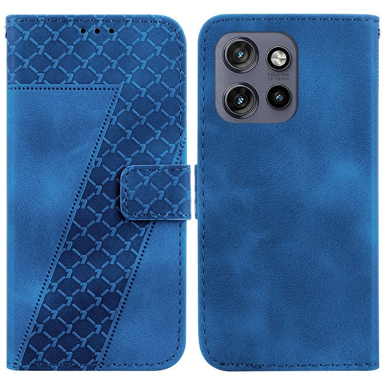 For Motorola Edge 50 Neo 5G / Moto S50 5G Stand Case 7-Shaped Pattern Imprint Leather Phone Cover - Dark Blue