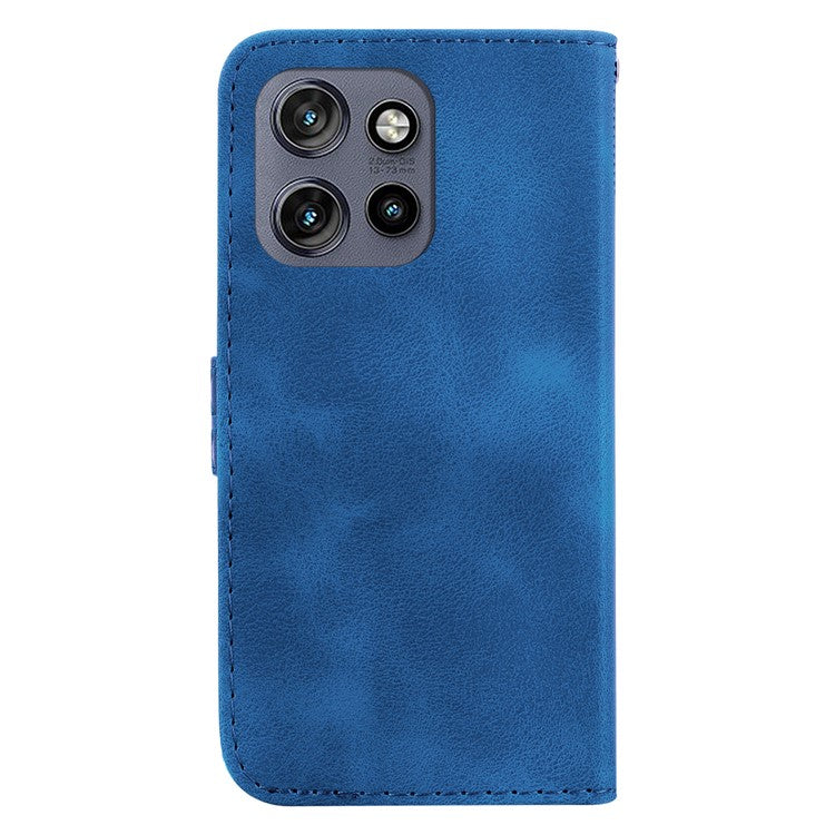 For Motorola Edge 50 Neo 5G / Moto S50 5G Stand Case 7-Shaped Pattern Imprint Leather Phone Cover - Dark Blue