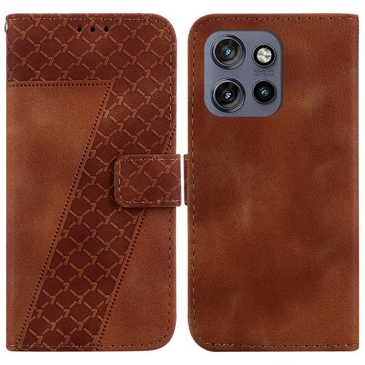 For Motorola Edge 50 Neo 5G / Moto S50 5G Stand Case 7-Shaped Pattern Imprint Leather Phone Cover - Brown