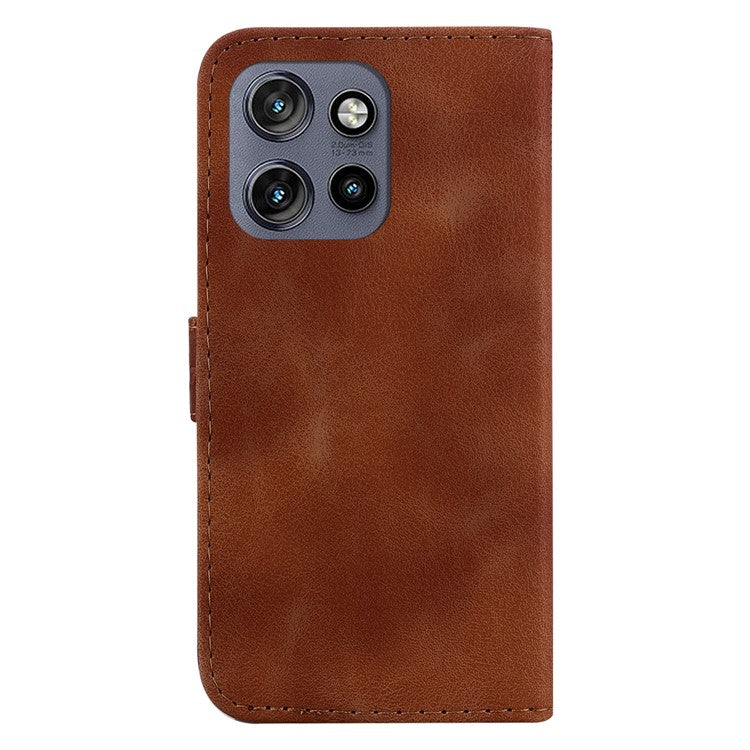 For Motorola Edge 50 Neo 5G / Moto S50 5G Stand Case 7-Shaped Pattern Imprint Leather Phone Cover - Brown