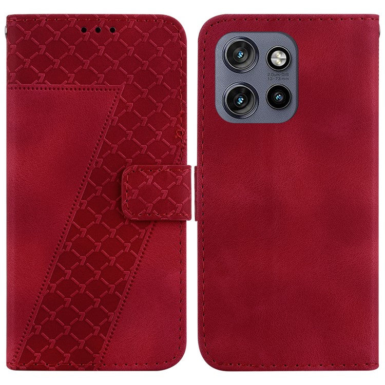 For Motorola Edge 50 Neo 5G / Moto S50 5G Stand Case 7-Shaped Pattern Imprint Leather Phone Cover - Red