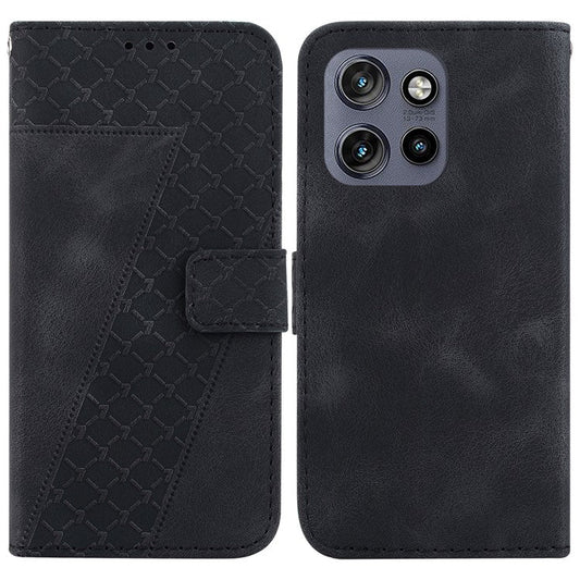 For Motorola Edge 50 Neo 5G / Moto S50 5G Stand Case 7-Shaped Pattern Imprint Leather Phone Cover - Black