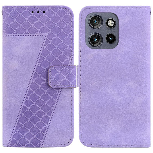 For Motorola Edge 50 Neo 5G / Moto S50 5G Stand Case 7-Shaped Pattern Imprint Leather Phone Cover - Purple