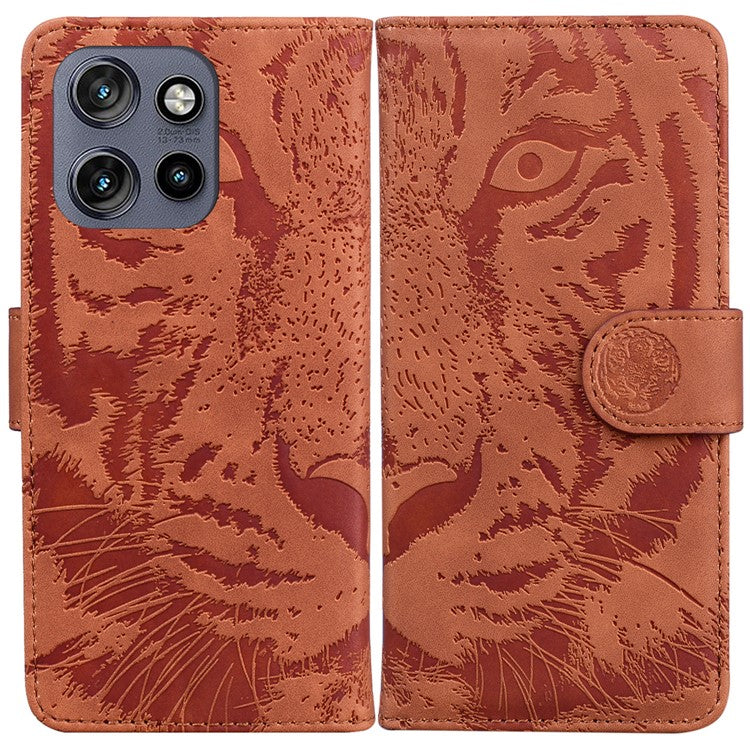 For Motorola Edge 50 Neo 5G / Moto S50 5G Case Tiger Imprint Leather Wallet Phone Cover - Brown