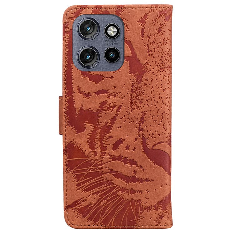 For Motorola Edge 50 Neo 5G / Moto S50 5G Case Tiger Imprint Leather Wallet Phone Cover - Brown