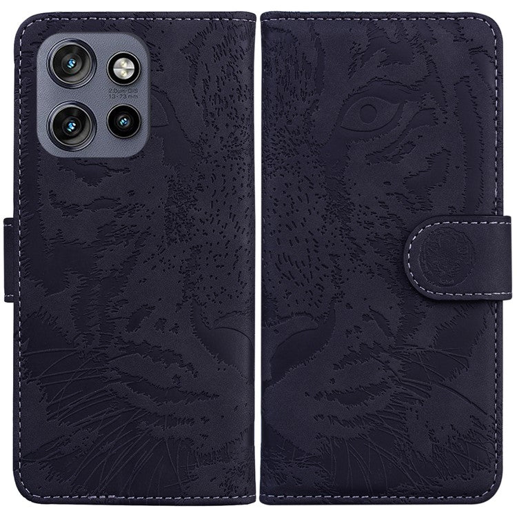 For Motorola Edge 50 Neo 5G / Moto S50 5G Case Tiger Imprint Leather Wallet Phone Cover - Black