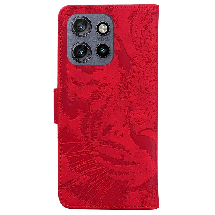 For Motorola Edge 50 Neo 5G / Moto S50 5G Case Tiger Imprint Leather Wallet Phone Cover - Red