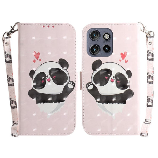 For Motorola Edge 50 Neo 5G / Moto S50 5G Case Pattern Printing Leather Wallet Phone Cover - Love Heart Panda