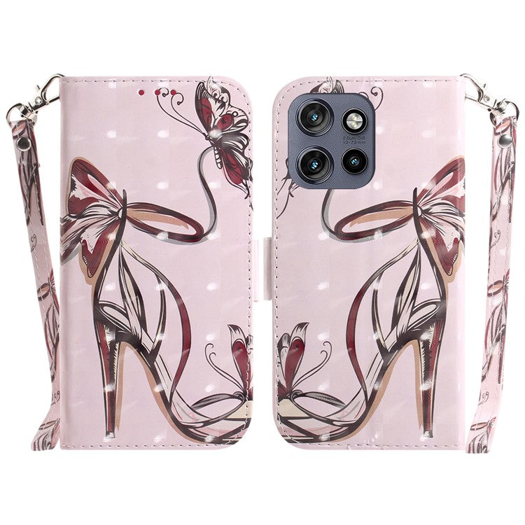 For Motorola Edge 50 Neo 5G / Moto S50 5G Case Pattern Printing Leather Wallet Phone Cover - Butterfly High Heels