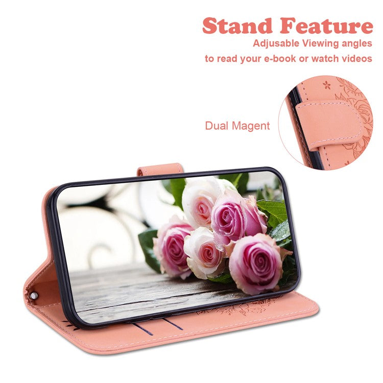 For Motorola Edge 50 Neo 5G / Moto S50 5G Case PU Leather Wallet Phone Cover Butterfly Flower Imprint - Pink