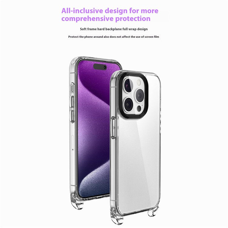 For iPhone 16 Pro Case Clear PC+TPU Hybrid Phone Cover with Lanyard - Green