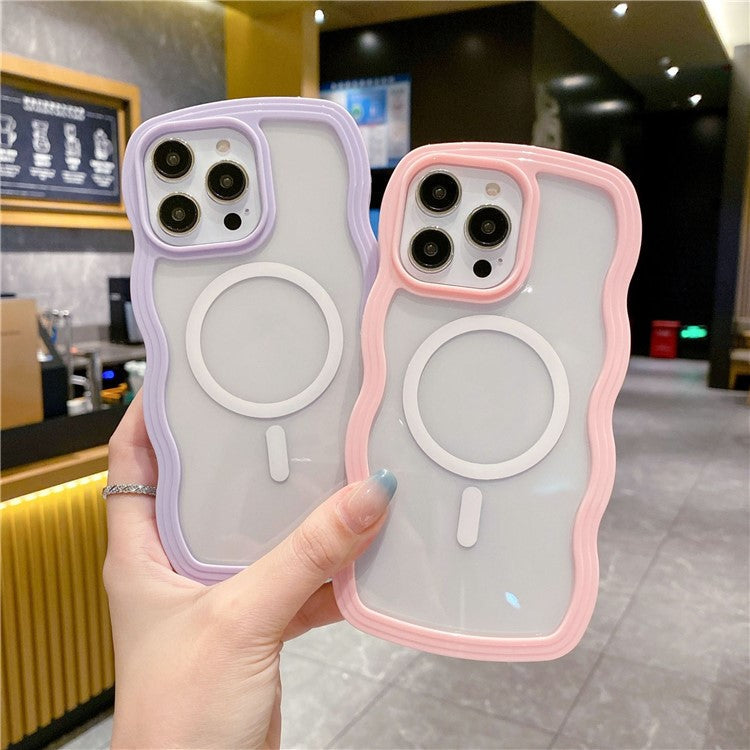 For iPhone 16 Pro Case Compatible with MagSafe PC + TPU Wavy Edge Protective Cover - Pink