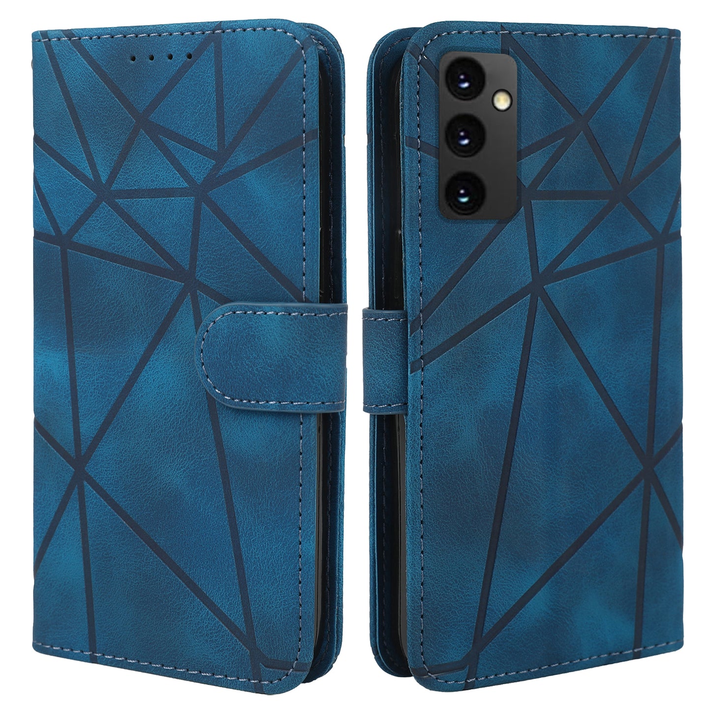 For Samsung Galaxy A16 5G / A16 4G Stand Case Line Pattern Leather Phone Cover - Blue