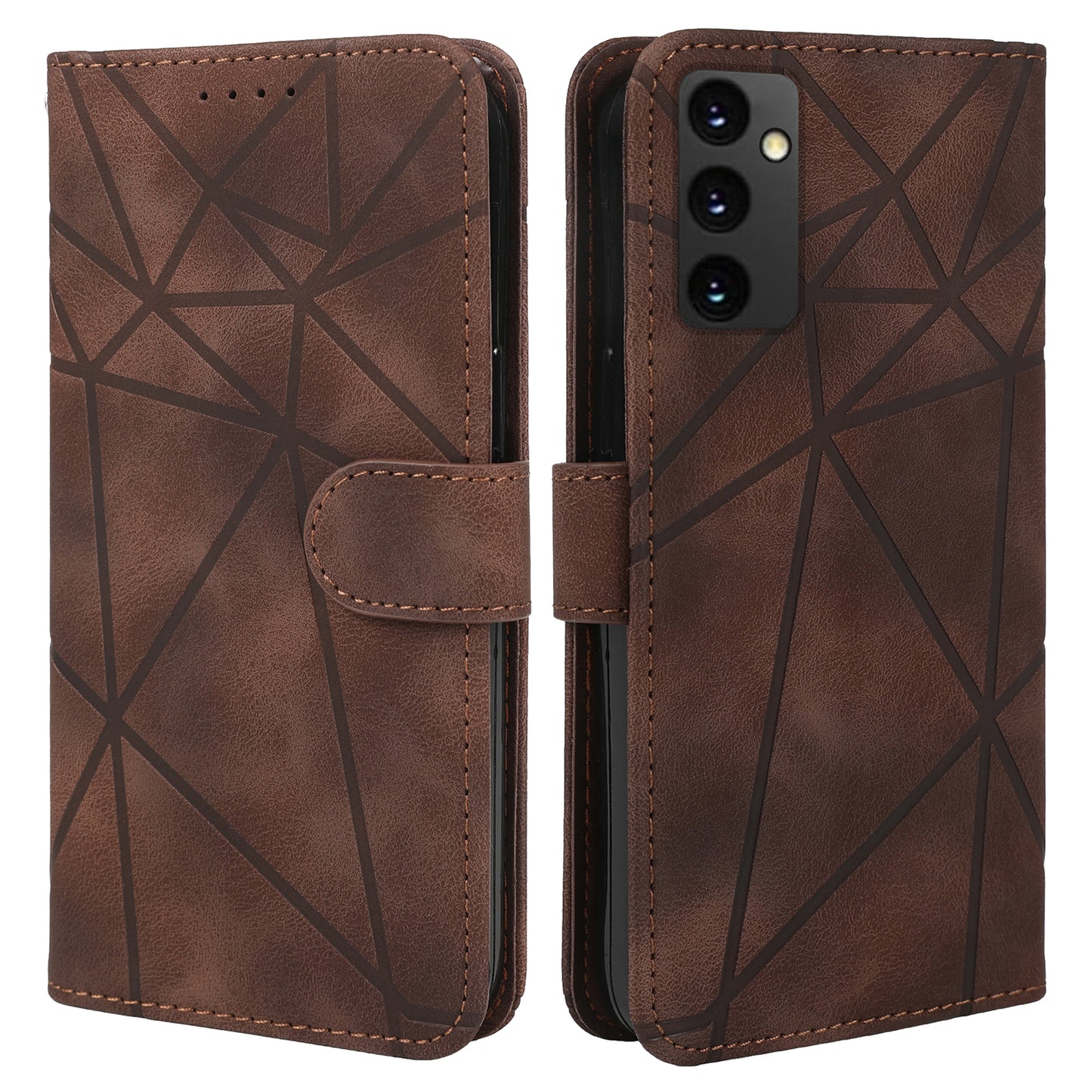 For Samsung Galaxy A16 5G / A16 4G Stand Case Line Pattern Leather Phone Cover - Brown