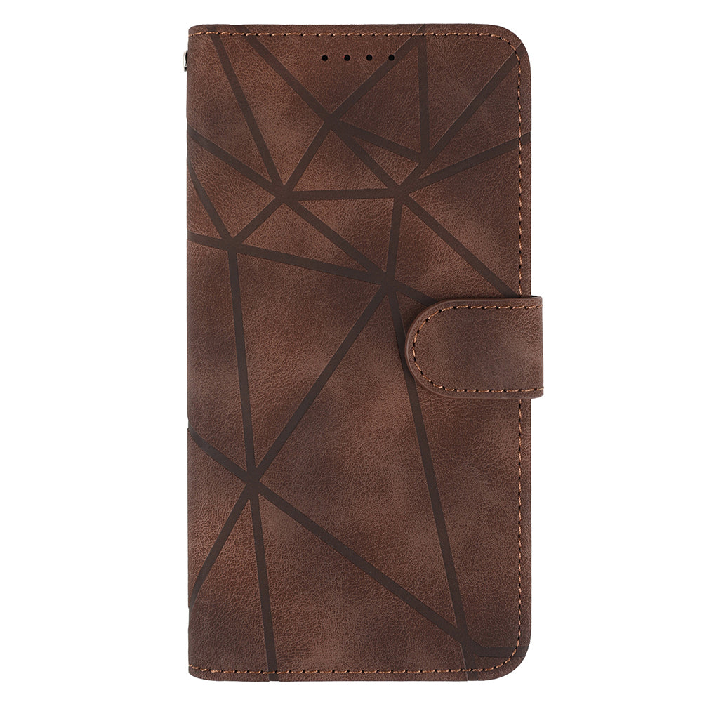 For Samsung Galaxy A16 5G / A16 4G Stand Case Line Pattern Leather Phone Cover - Brown