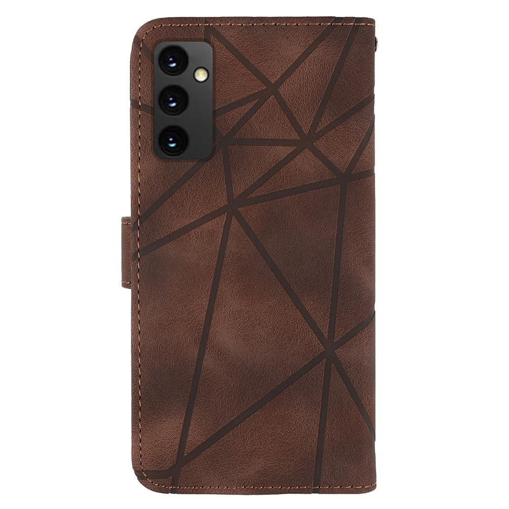 For Samsung Galaxy A16 5G / A16 4G Stand Case Line Pattern Leather Phone Cover - Brown