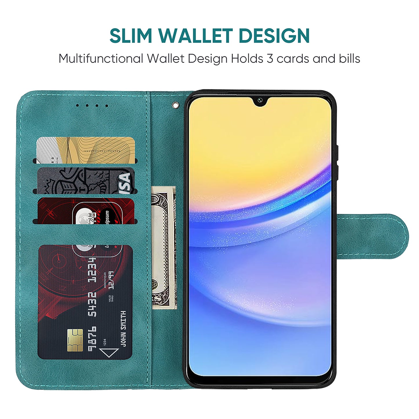 For Samsung Galaxy A16 5G / A16 4G Stand Case Line Pattern Leather Phone Cover - Green