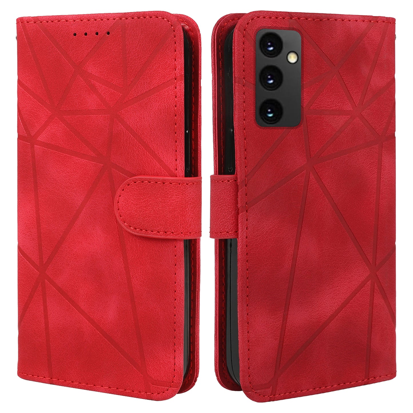 For Samsung Galaxy A16 5G / A16 4G Stand Case Line Pattern Leather Phone Cover - Red