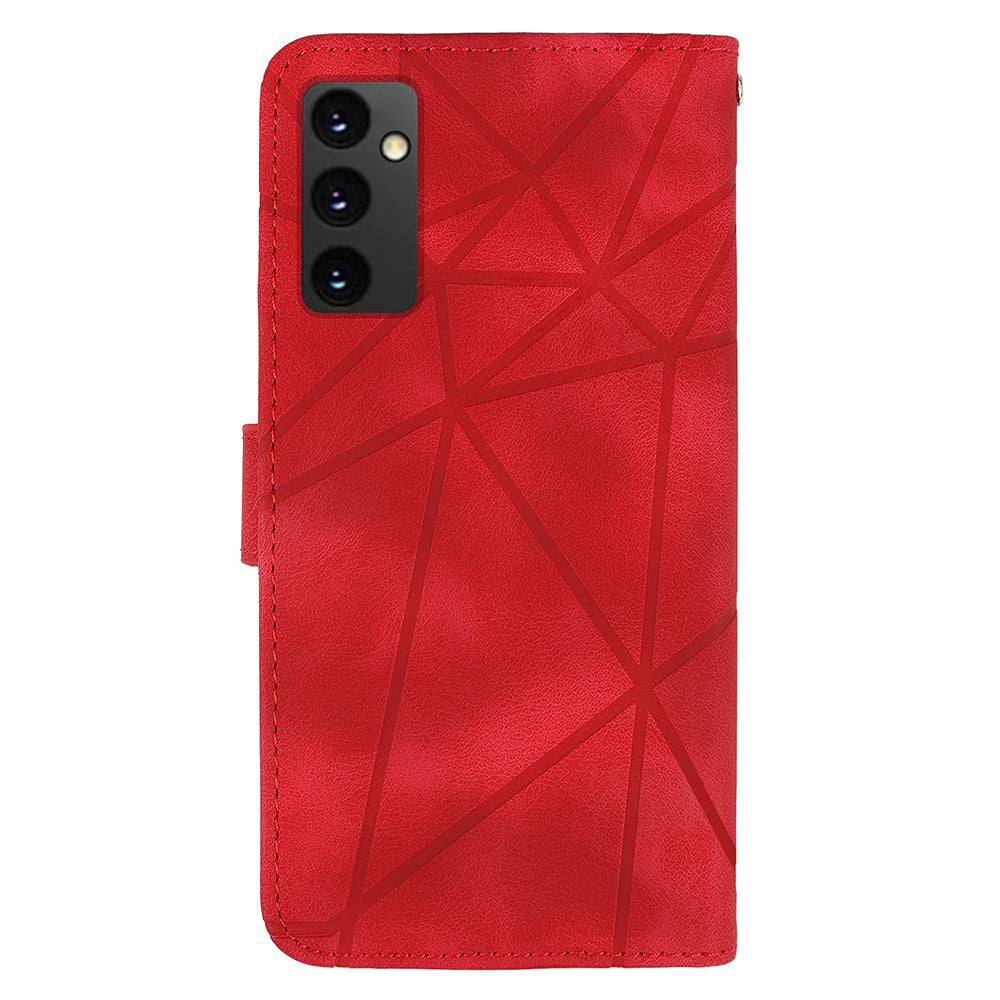 For Samsung Galaxy A16 5G / A16 4G Stand Case Line Pattern Leather Phone Cover - Red